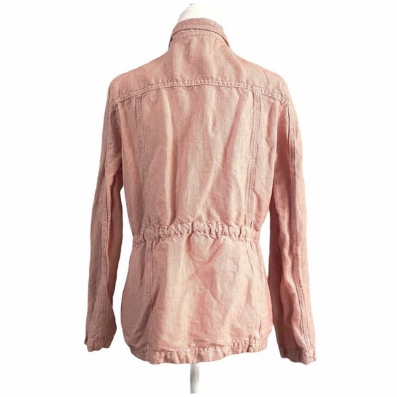 3/$25 Caslon Linen Blend Red & White Striped Cinch Waist Light Utility Jacket - Picture 2 of 10